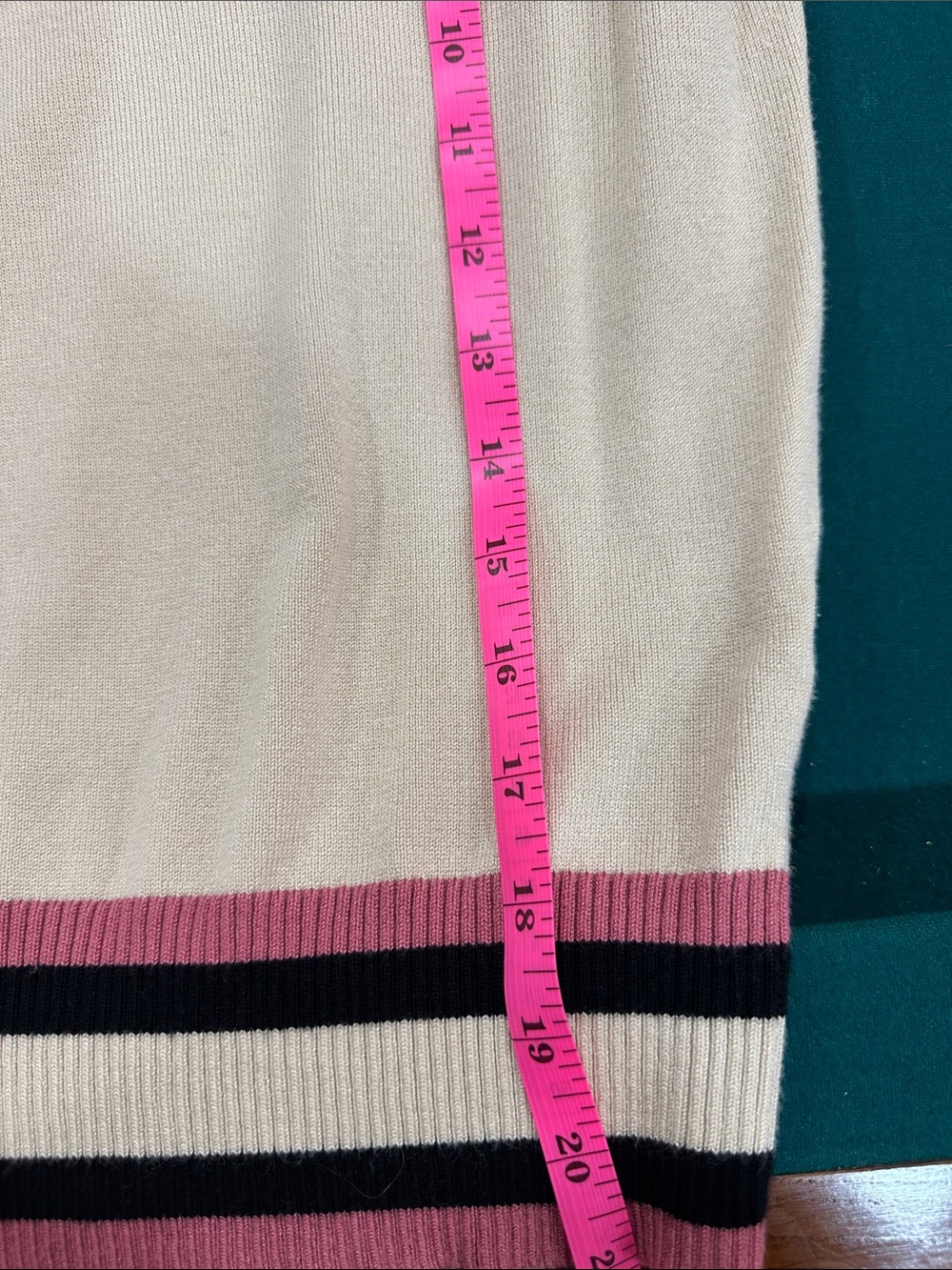 Voodoo Vixen Beige Knit Top with Pink & Black Stripe Trim and Cat Patch - Picture 7 of 7